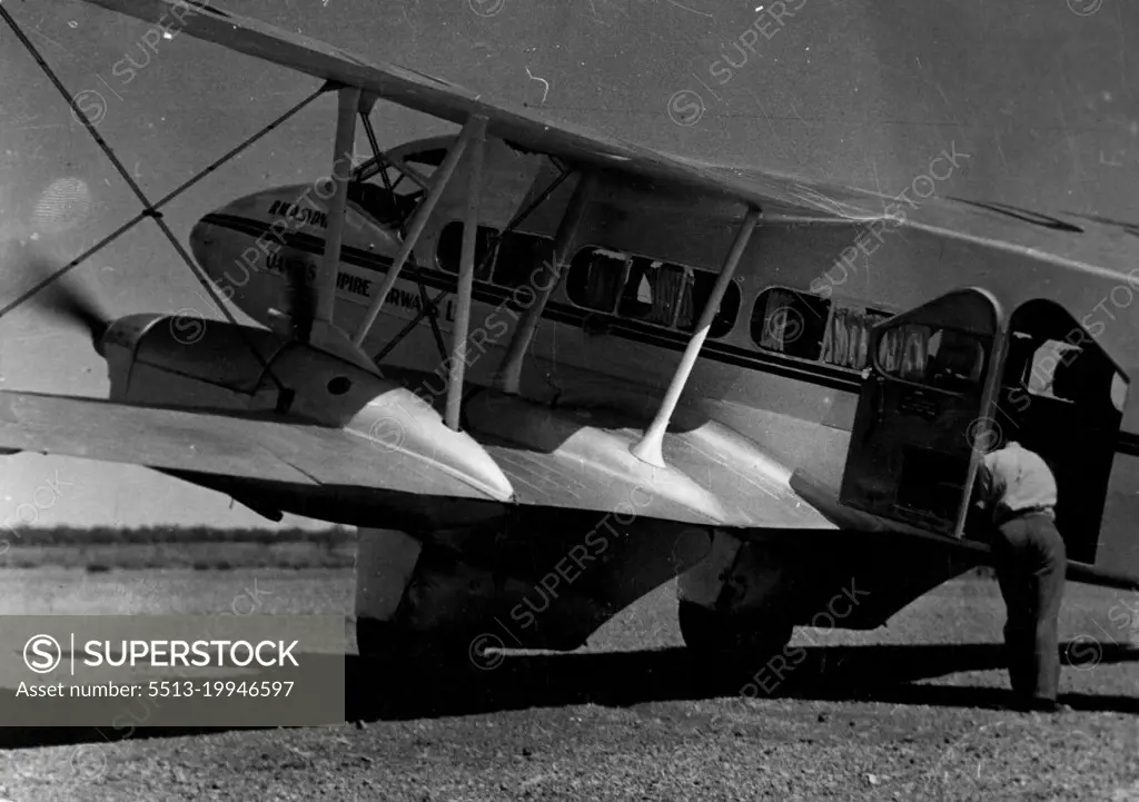 England-Australia mail ***** arrives at the landing ground Brunette Downs - This service is in danger of extinction owing to the deviation-by means of flying boats - across the gulf of carpentaria. January 22, 1939. (Photo by Francis Birtles).