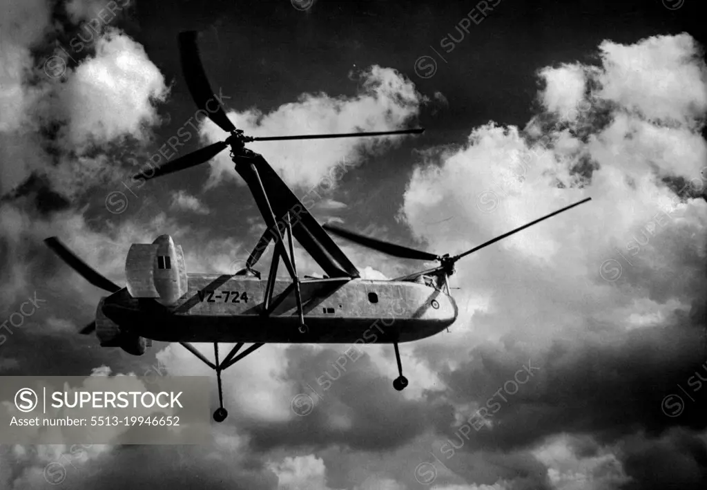 Britain Shows Her Latest Aircraft -- The Cierva Autogiro Co's Air Horse a 24-seater helicopter, with rolls-***** Merilin engine, displaying its amazing flying powers at the exhibition to-day. The full strength of Britain's air challenge to the world was demonstrated at  Farnborough, Hants, today at the Society of British Aircraft Constructors' annual flying display and exhibition. Airline executives and buyers form all over the world were Present. September 6, 1949. (Photo by Fox Photos).