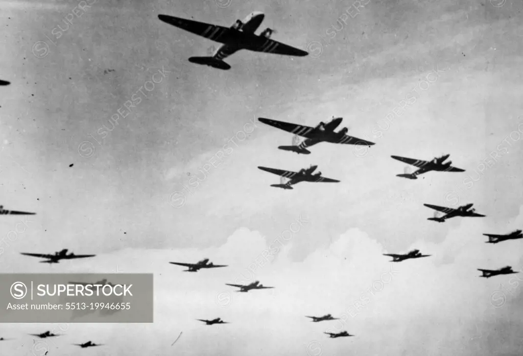 Operation Uppercut -- C-47 Panes of the Troop Carrier Command of the 12th U.S, Air Force based in the Mediterranean, race into the clouds laden with tough and well trained paratroopers ready to hit the enemy behind the lines.These aircraft were used to carry paratroopers and to two gliders laden with airborne troops who made the initial landings in the South of France under General Sir Henry Maitland Wilson, Supreme Allied Commander of the ' Mediterranean Theater, August 15, 1944. September 25, 1944. (Photo by Mediterranean Allied Air Force Photo).