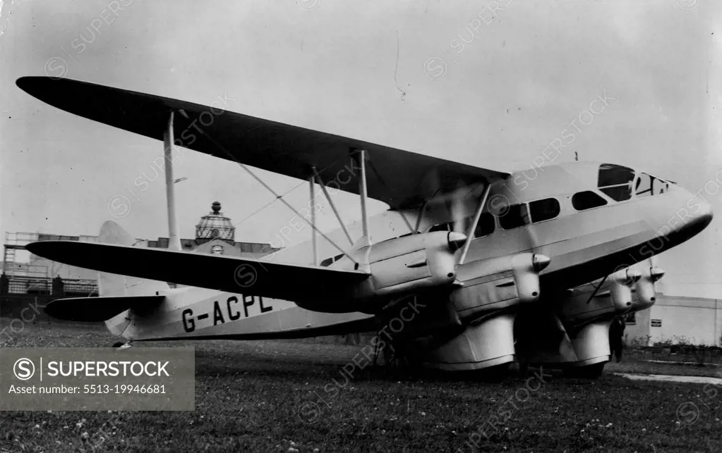 Demonstration of New Fastest Commercial 4-Engined Aircraft In The World. - The new plane, Photographed at Hatfield today. A demonstration was held this afternoon at Hatfield Aerodrome of the new de Havilland Express Air Liner, the fastest four- Engined Commercial aircraft in the world. May 22, 1934. (Photo by Keystone).