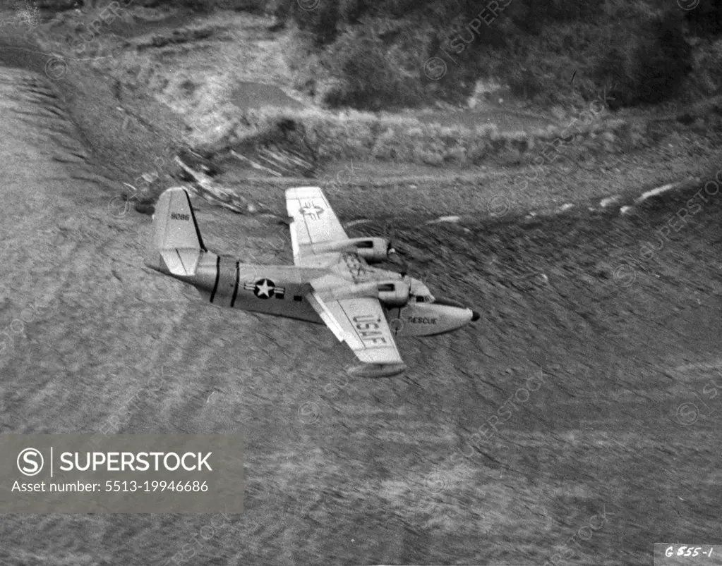 Search - An SA-16 Grumman Albatross of the 3rd Air Rescue Squadron, the search end rescue unit serving the U. S. Far East Air Forces, has one primary duty--constant patrol of the water lanes over which fighters, light and medium bombers of Far East Air Forces and its attached units fly. One is shown cruising at a medium low altitude- alert for signs of trouble. March 10, 1951. (Photo by U. S. Air Force Photo)