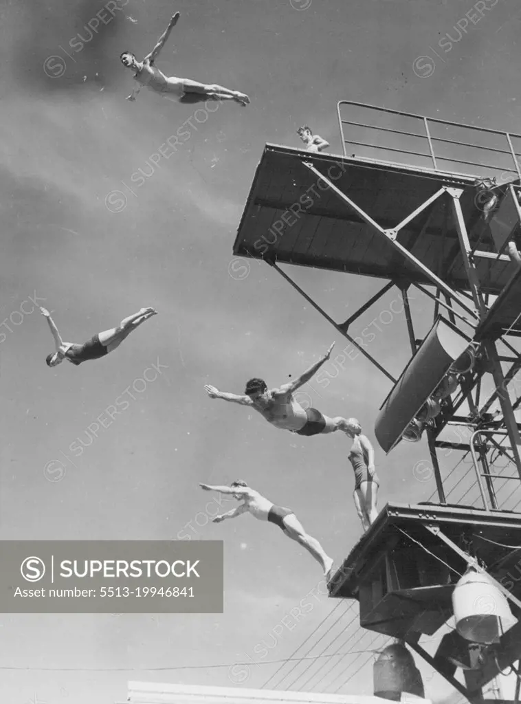 Australian divers practising at Auckland Olympic pool before the start of the games. February 14, 1950.