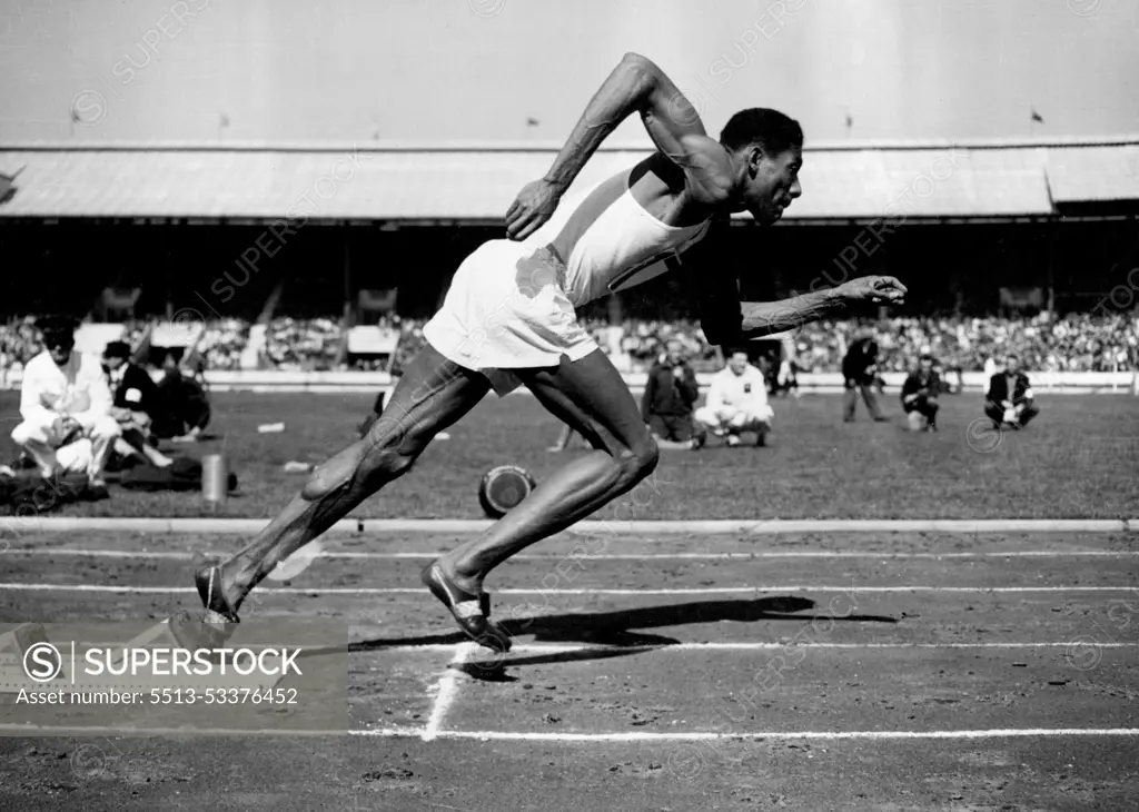 Getting off to a good start is Arthur S. Wint (Jamaica). Winner of the 1948 Olympic 400 meters title in 46.2 seconds. He runs at the Helsinki Olympics for Jamaica. August 06, 1952.