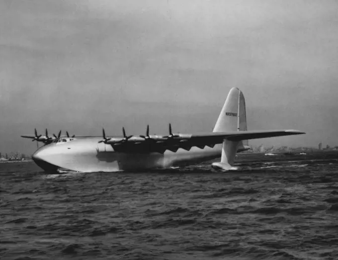 The Spruce Goose during trails. "Spruce Goose" the huge seaplane. June 28, 1948. (Photo by Associated Press Photo).