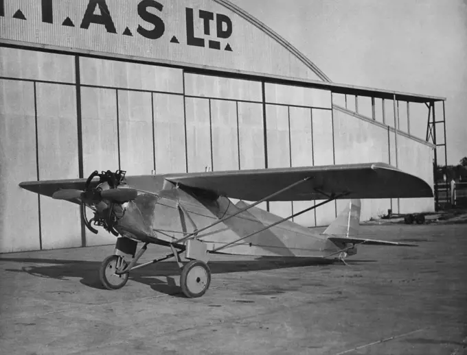 Designed And Built In Brisbane - The Wicko Lion monoplane, a two-seater sports machine, designed and built in Brisbane by Mr. G.N. Wickner, a Brisbane pilot, who is a cousin to Mr. Edgar Percival, the Australian designer of the Percival Gull being used by the Mackay Expedition. The Wicko Lion successfully passed its flying tests at Archerfield at the week-end. It was built entirely by the pilot in his spare time. June 6, 1933. (Photo by Brisbane Daily Mail Ltd.)