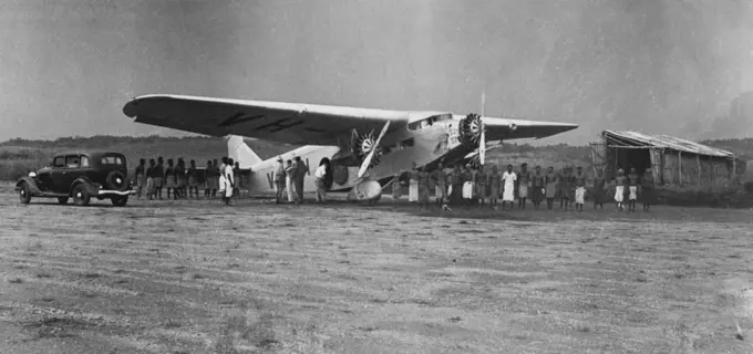 The Guinea Airways' 'Plane, after the first landing at Rabaul Aerodrome, bringing the Administrator from Lae. June 7, 1937.