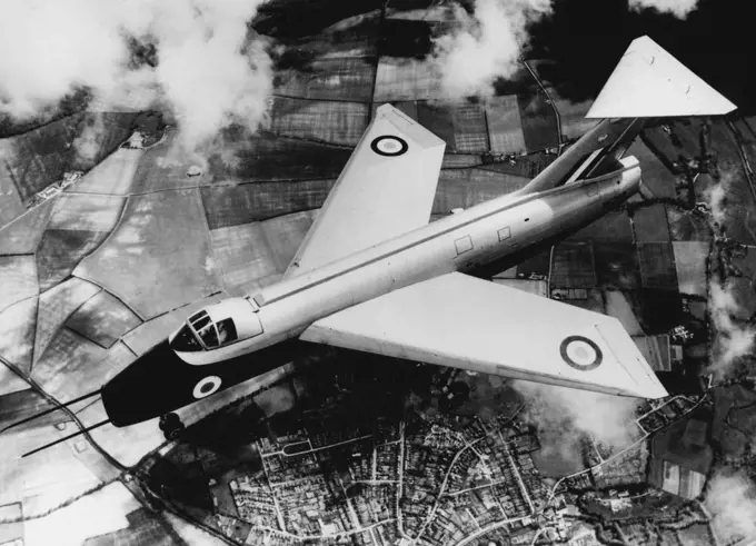 Newcomer To The Skies The Short S.B. 4, a British research plane with swept-back wings and a tail-plane that can be moved while the aircraft is in flight. The S.B. 5 was built specially to investigate the problems that arise in the handling of swept-back wing, high-speed aircraft. It is now being given a try-out by test pilots. May 14, 1953. (Photo by Planet News Ltd.).