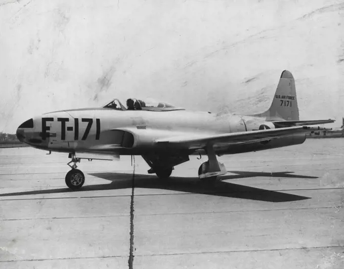 World's First All-Magnesium Plane - This shows the U.S. Air Force's all-magnesium F-80C Shooting Star single jet fighter plane on the runway at Mitchell Air Force Base, Long Island, New York. Because magnesium in more rigid than aluminum, although lighter, the plane has about half the parts used in a comparable aluminum plane and is faster in speed. December 22, 1985. (Photo by United States Information Centre).