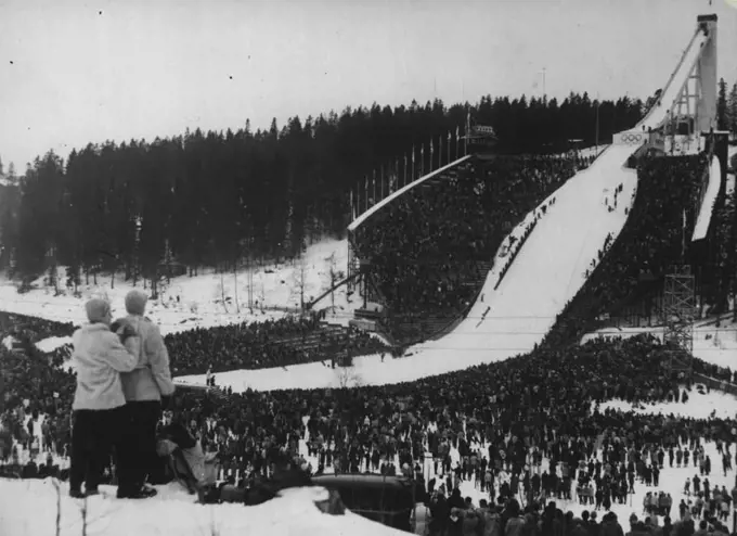 The Winter Olympic Games - A general view of the site of the ski-jumping event of the winter Olympic Games, Oslo. February 19, 1952.