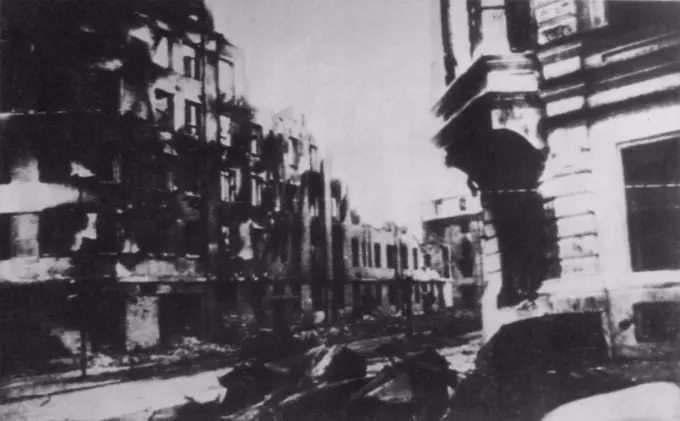 What Russians Are Defending -- Only shells of buildings remain in this street in Stalingrad, valiantly defended by Russians in more than two-month long siege. Buildings were struck by aerial bombs. October 26, 1942. (Photo by AP Wirephoto).