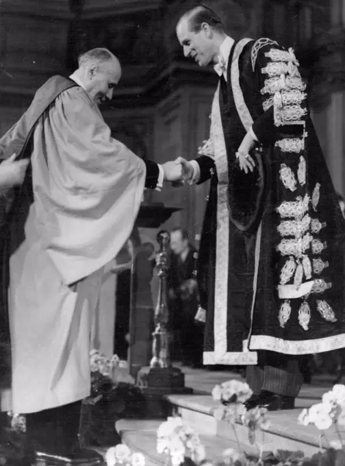 Duke of Edinburgh - Robes in. November 13, 1953. (Photo by Planet News Ltd.). 