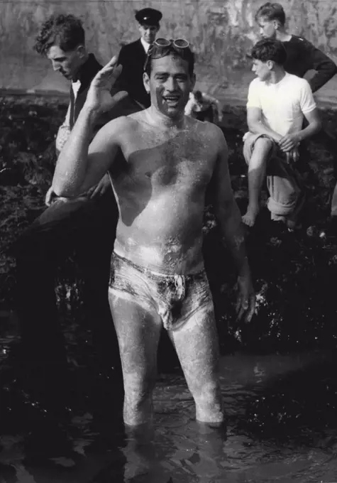 Latif Abu Heif after winning the cross-Channel race yesterday. August 16, 1955. (Photo by Daily Mirror).