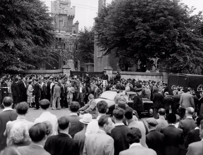 Mounted Police Among ***** At Holloway After Ellis Dies. Mounted Police ride ***** the Surging crowd which awards to read the official notice posted on the gates off Holloway prison, North London, after who execution of Mrs. Ruth Ellis this morning (Wednesday). Mrs. Ellis, 28-year-old model, was condemned to death at the old Bailey for the murder of her lover, racing motorist David Blakely). July 13, 1955. (Photo by Reuterphoto).