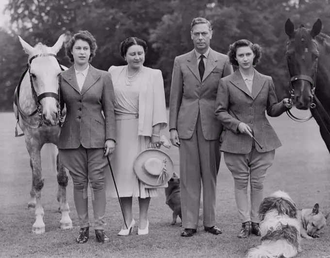 Royal Lodge Windsor July 8th 1946 - King George VI, Queen Mother, Queen Elizabeth & Princess Margaret with Horses. June 16, 1953. (Photo by Camera Press Ltd.).