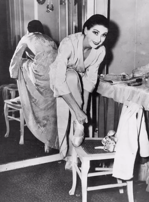 Prima Ballerina Margot Fonteyn in her dressing room at the Metropolitan Opera House in New York during the Sadler's Wells Ballet Company tour of the United States. October 11, 1949.