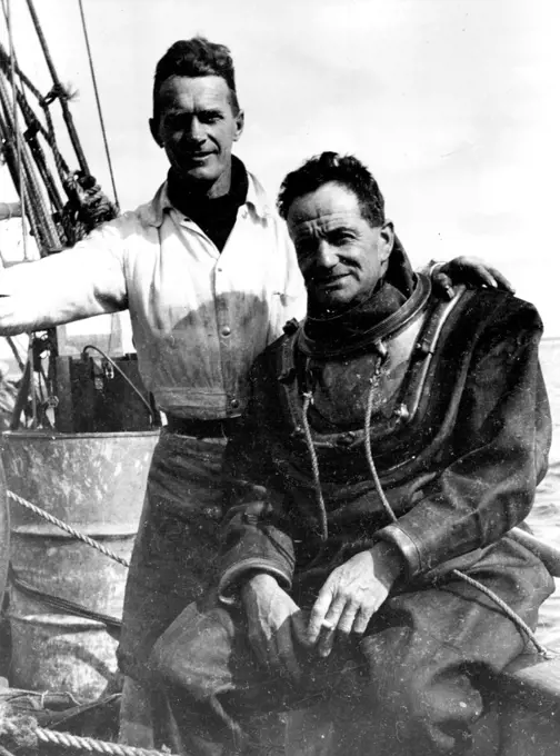 Mr. John Edward Johnstone on his arrival at Southampton to-day.Home after an absence of 35 years is John Edward Johnstone of Melbourne, Australia, the man who has to his credit the deepest deep-sea dive.Mr. Johnstone - who is to meet his brother and sister for the first time in 35 years - arrived at Southampton to-day (Saturday) in the Orient liner 'Orion' and is going to Liverpool, where he was born, for the family reunion. Mr. Johnstone gained the world's deep sea diving record when he descended 550 feet in Hauriki Gulf, New Zealand. July 16, 1949.