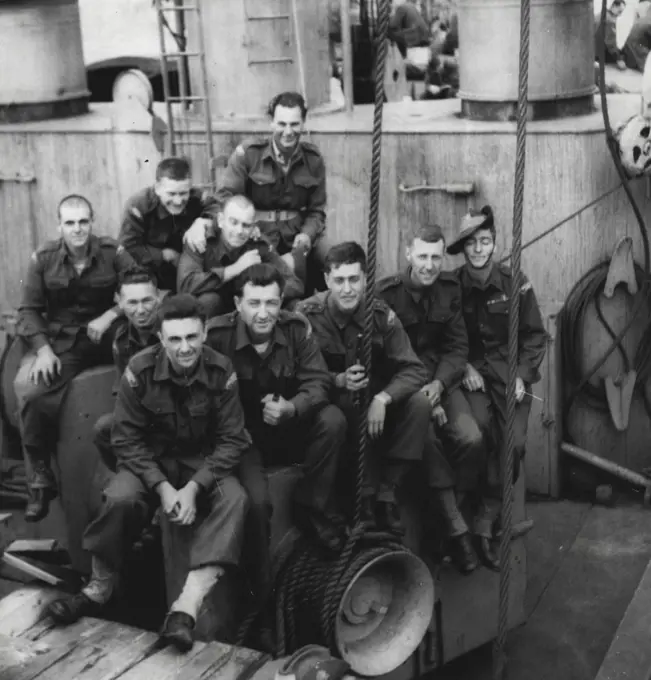 The Warriors. This squad of 11 diggers from all over Australia have formed themselves into a special gang. They call themselves the Warriors. Picture was taken on board the American ship Aiken Victory, while the Australians were, on their way to Korea. October 2, 1950.