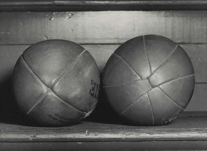 Comparison shot of the 4 and 8 piece R Union balls. May 6, 1955. (Photo by Frank Albert Charles Burke/Fairfax Media).