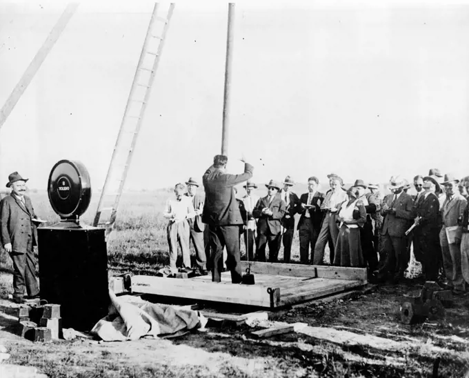 Piccard's Ascent Into The Stratosphere -- The Erection of the Giant Scales which will be used to weight Professor Piccard's Balloon before the ascent into the Stratosphere. Photo from Zurich Airfield. September 26, 1932. (Photo by The Associated Press of Great Britain Ltd.).