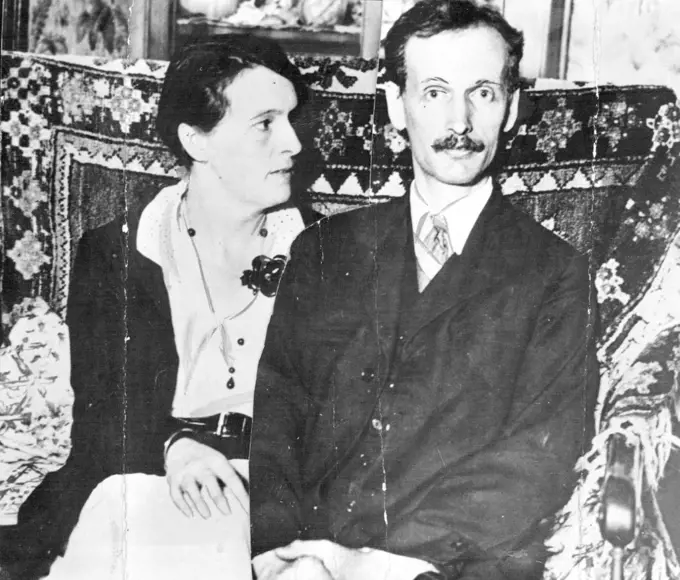 Mrs. Jean Piccard and her husband who is a twin brother of Professor Auguste Piccard. May 21, 1934. (Photo by The Associated Press of Great Britain Ltd.)