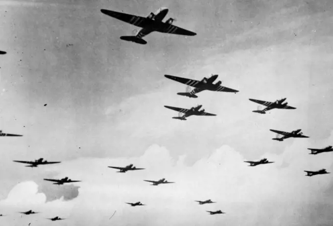 Operation Uppercut -- C-47 Panes of the Troop Carrier Command of the 12th U.S, Air Force based in the Mediterranean, race into the clouds laden with tough and well trained paratroopers ready to hit the enemy behind the lines.These aircraft were used to carry paratroopers and to two gliders laden with airborne troops who made the initial landings in the South of France under General Sir Henry Maitland Wilson, Supreme Allied Commander of the ' Mediterranean Theater, August 15, 1944. September 25, 1944. (Photo by Mediterranean Allied Air Force Photo).