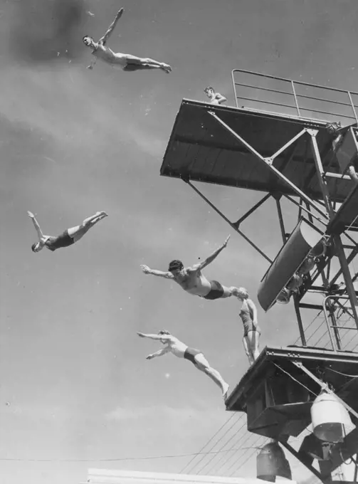 Australian divers practising at Auckland Olympic pool before the start of the games. February 14, 1950.