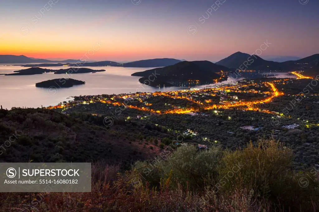 Nydri village on Lefkada island in Greece.