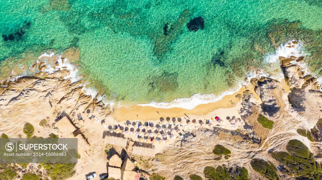 Tigania beach in Greece aerial.