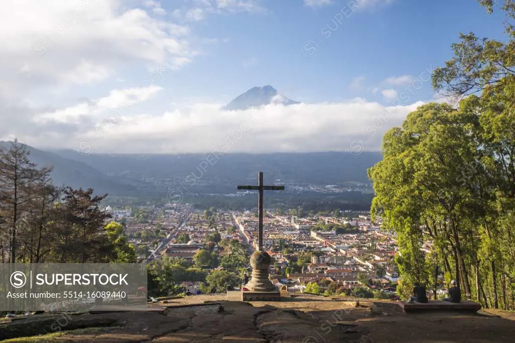 Hill of the Cross, and volcano Agua, Guatemala.