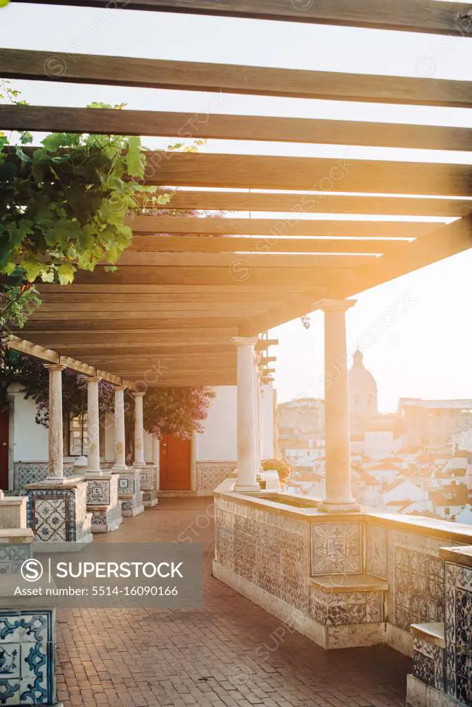 Santa Luzia viewpoint in the sunrise, Lisbon, Portugal