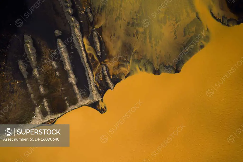 Aerial view of orange river in southern Iceland