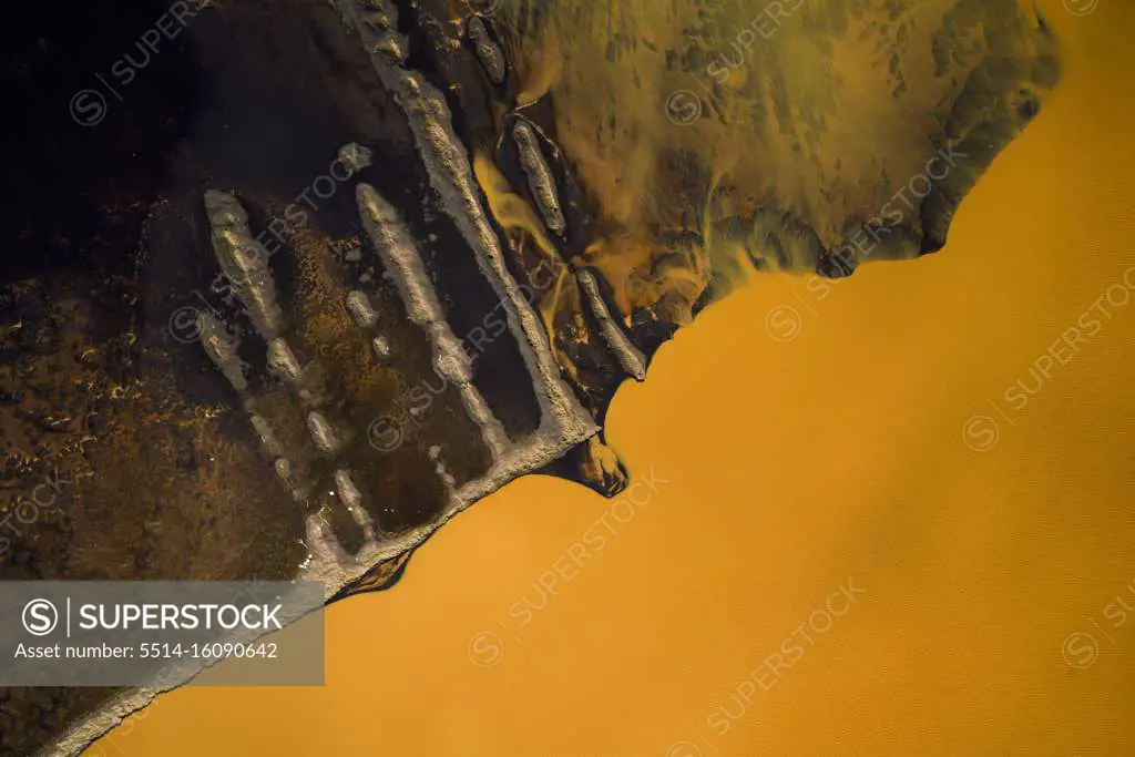 Aerial view of orange river in southern Iceland