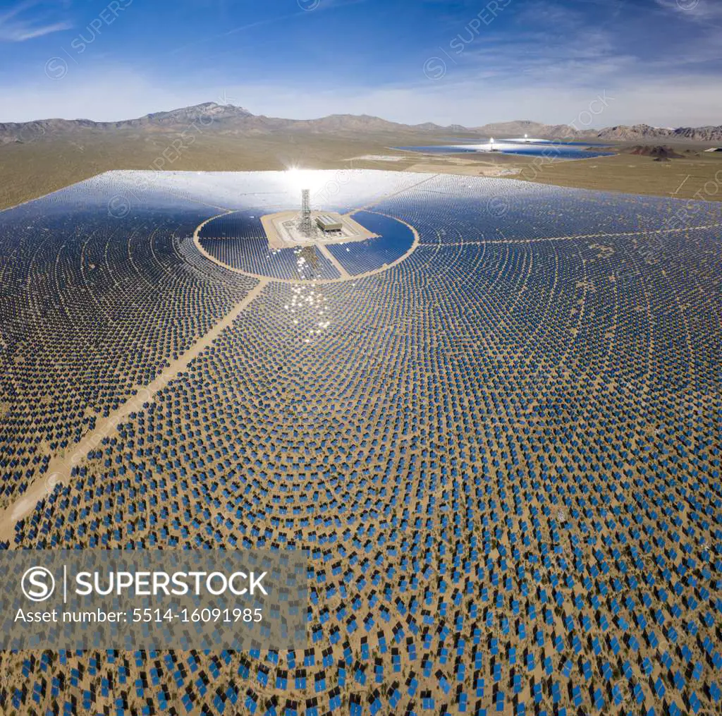 A massive solar array at the Ivanpah Generating station in the d