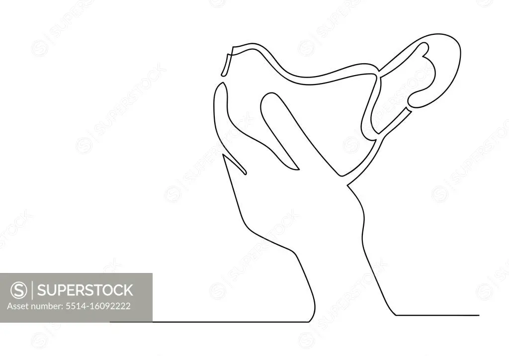 COVID 19 line drawing of hand holding mask