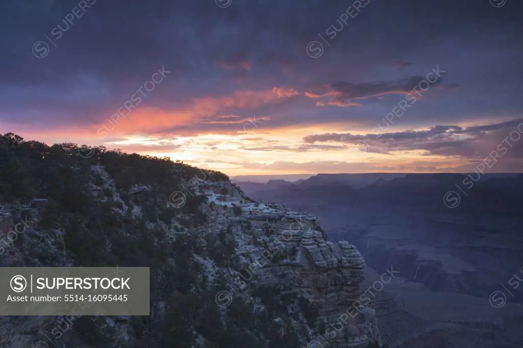 Sunset in Grand Canyon with red sky