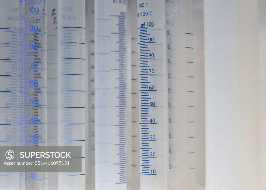 measuring vials in a laboratory display case