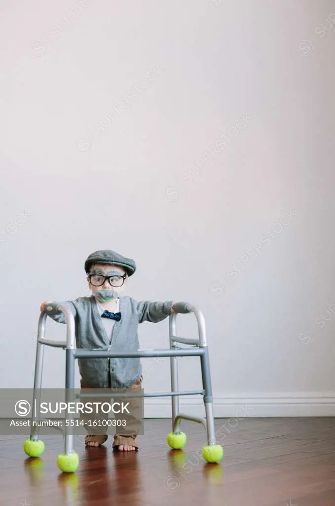 Funny Toddler Halloween Costume Old Man with Walker