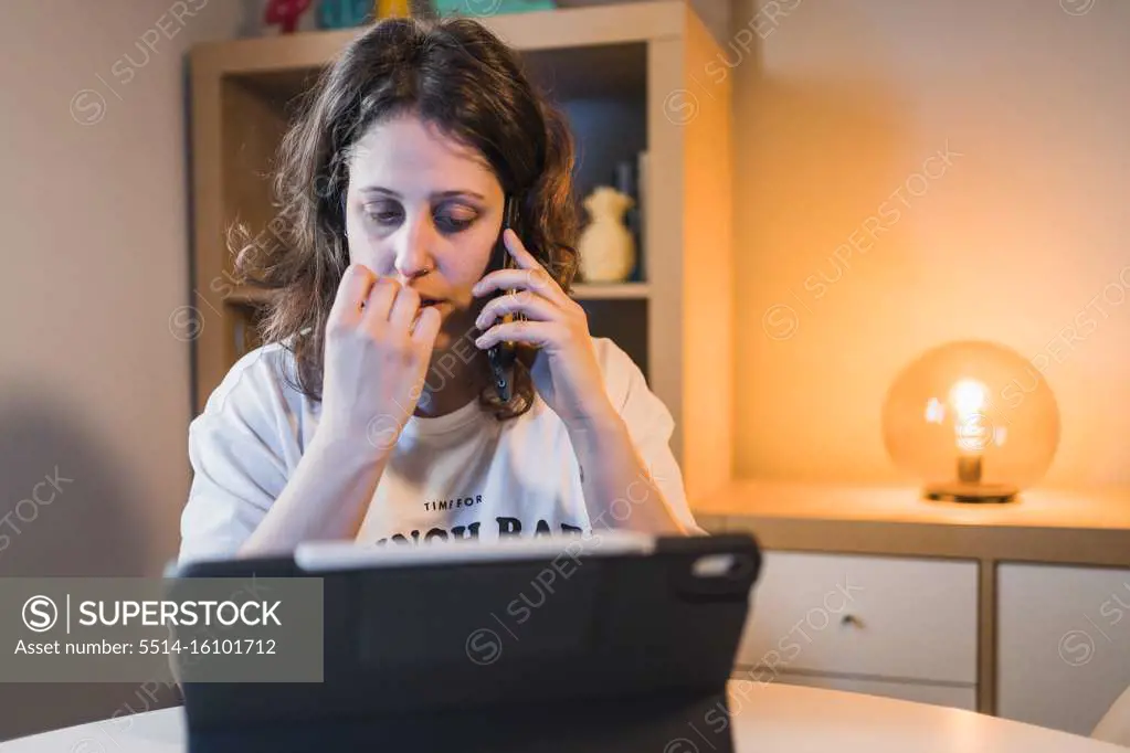 White Woman working from home