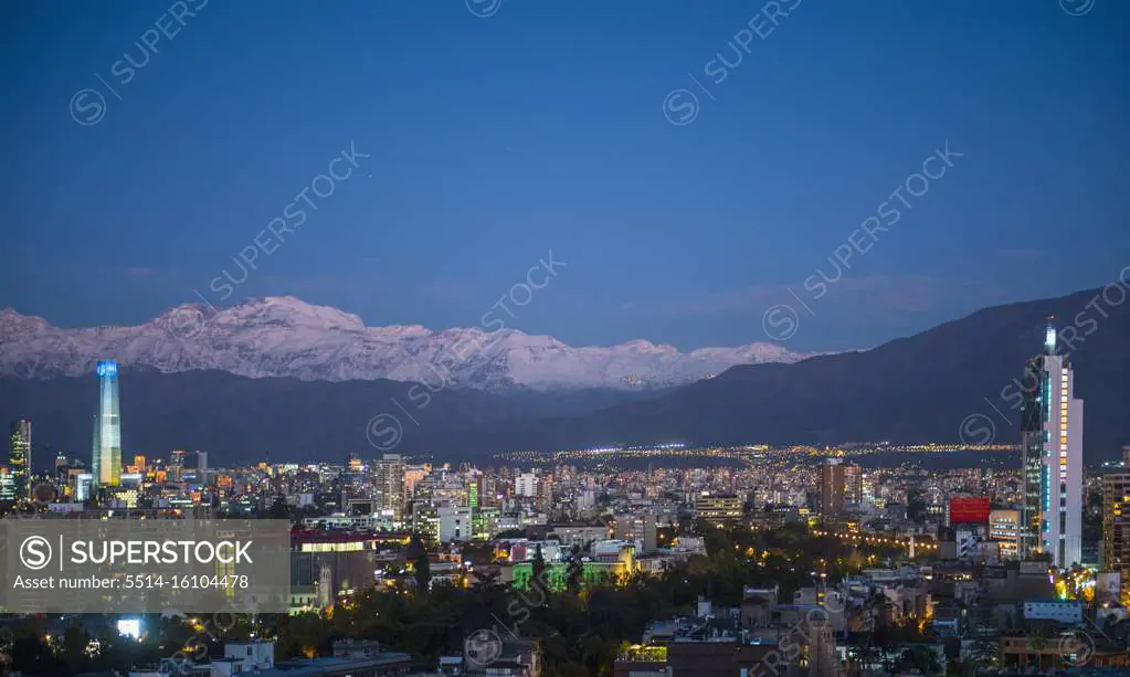 elevated view of Santiago de Chile in the evening