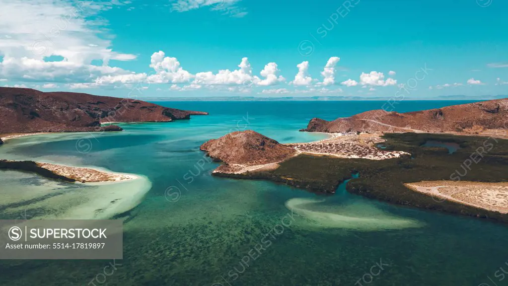 Aerial View of tropical beach in Mexico Balandra Drone