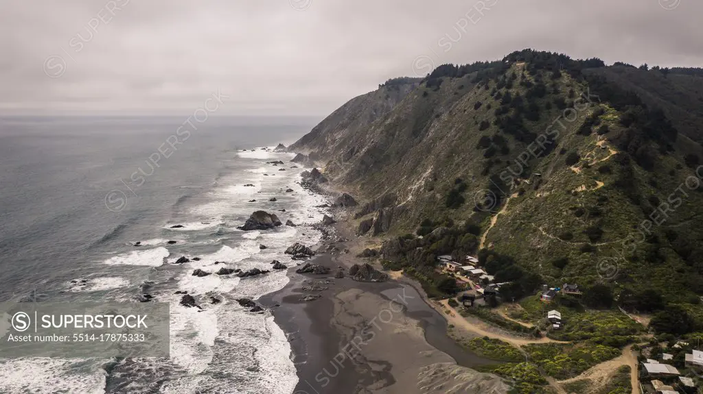 Aerial View of the Rocky Coastline of Puertecillo, Chile