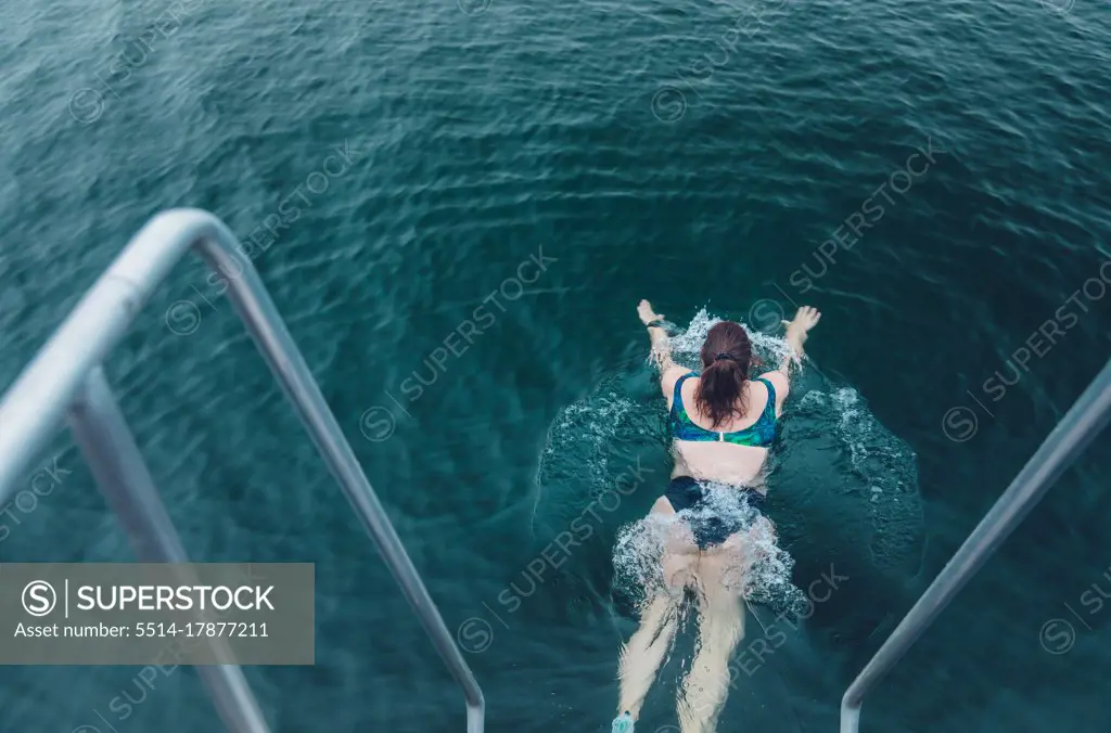 Danish Woman Swimming Away Into Winter Cold Water Copenhagen, Denmark