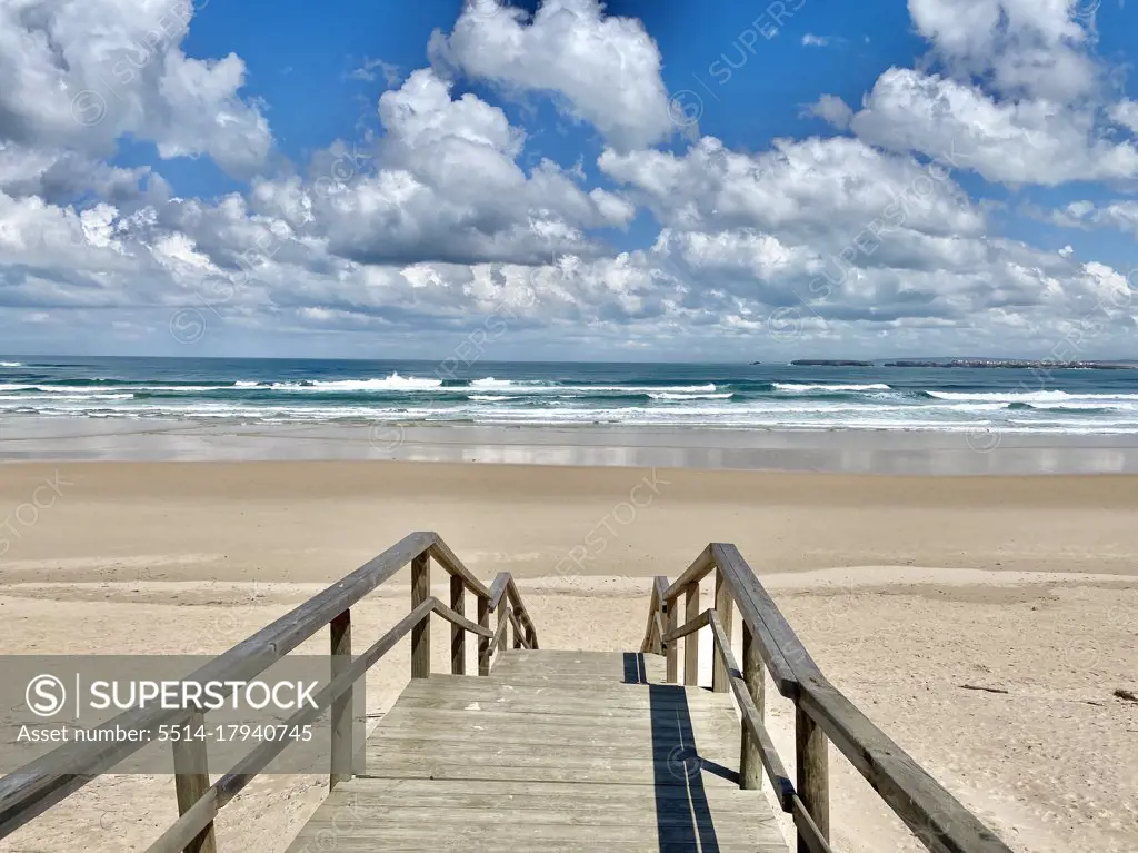 atlantic ocean beach stairs portugal