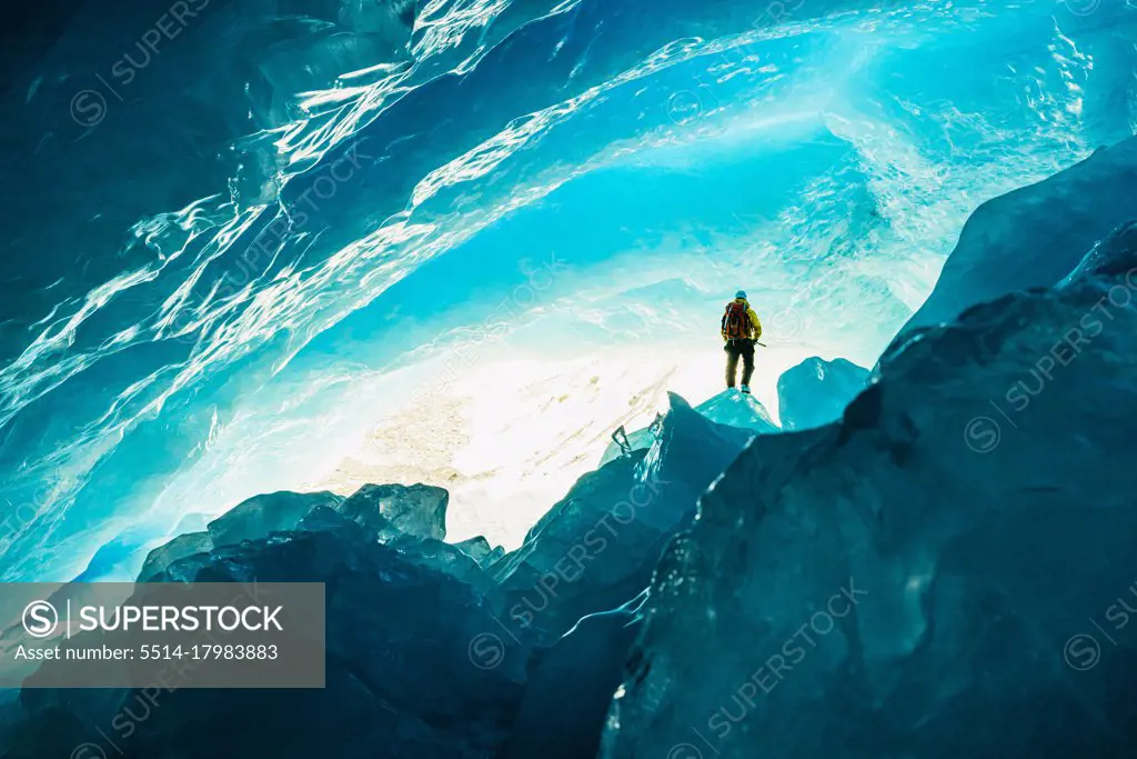 Exploring Inside A Glacier Ice Cave In Alberta