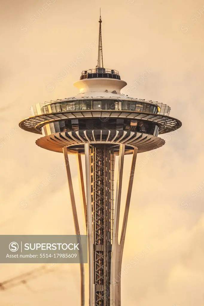 Space Needle Close Up At Sunset