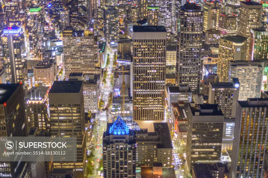 Seattle Skyline At Night From Above