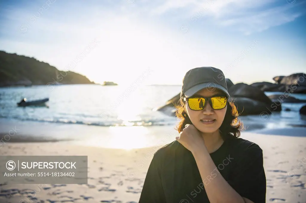 Beautiful woman on the beach at the Similan islands in Thailand