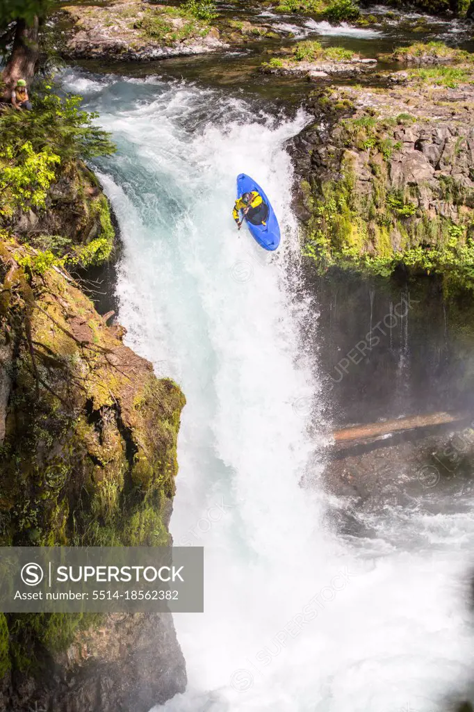 Whitewater kayaking waterfall drop blueboat