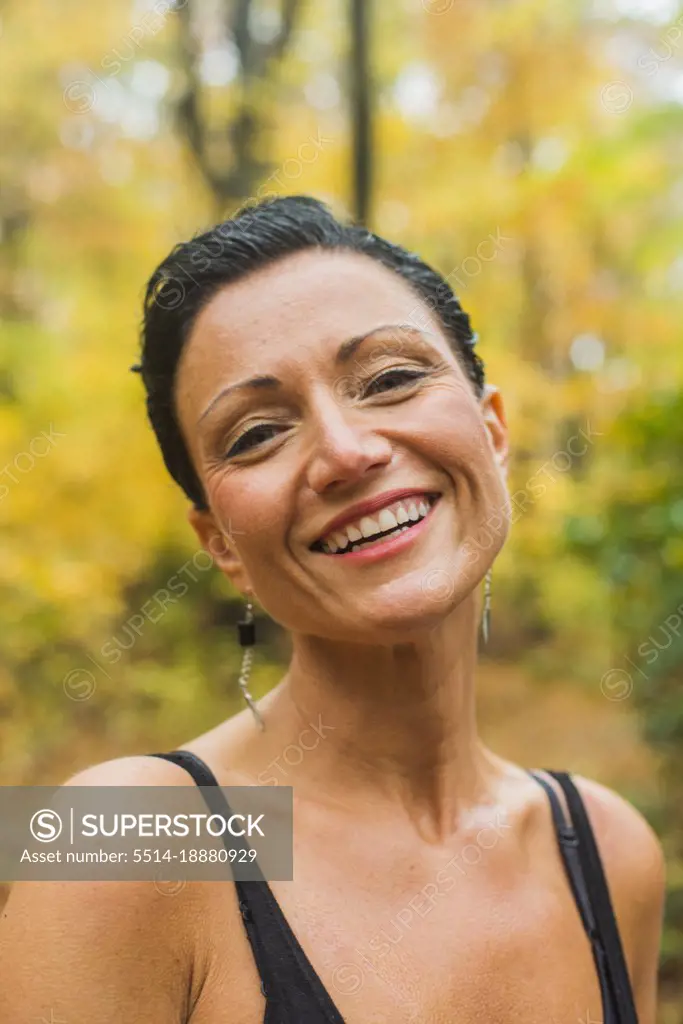 Portrait of a middle aged woman in the woods