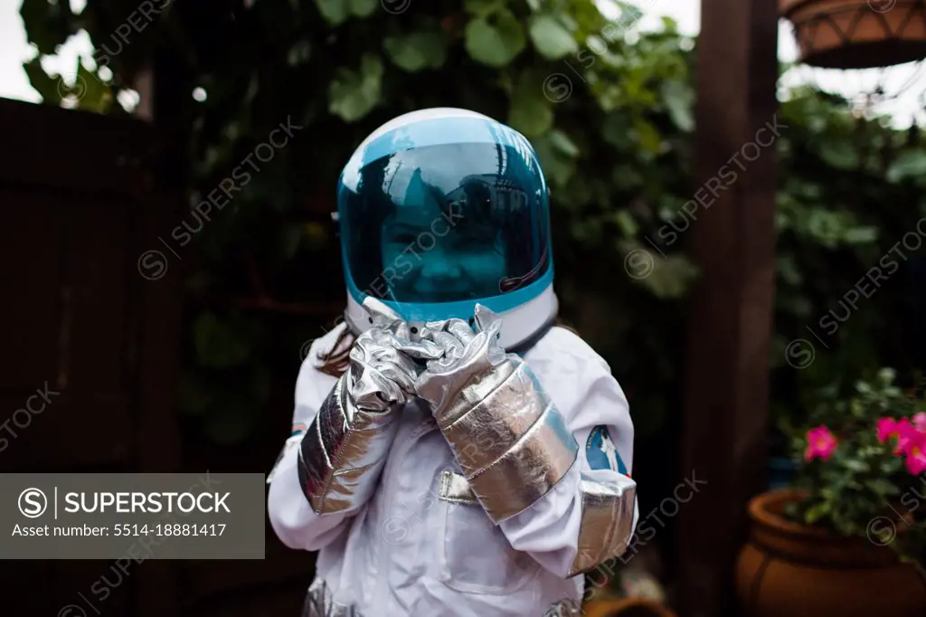 Six Year Old Girl Dressed as Astronaut for Halloween in San Diego